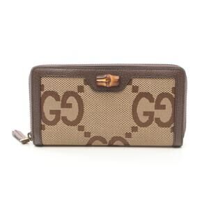 Gucci Diana Jumbo GG Round Long Wallet Canvas Leather Beige Brown